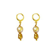 Load image into Gallery viewer, Dual Gold Tone Freshwater Pearl Earrings | by Ifemi Jewels
