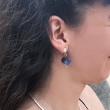 Load image into Gallery viewer, Sodalite Sterling Silver Earrings, Sodalite Stud Earrings, Blue Gemstone Heart Earrings | by nlanlaVictory
