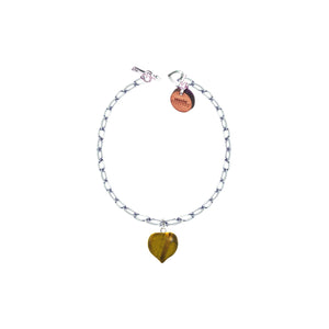 Tiger Eye Bracelet, Sterling Silver Heart Bracelet, Heart Charm Bracelet | by nlanlaVictory