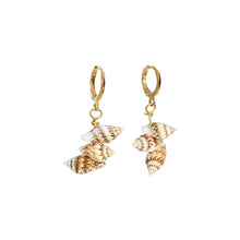 Load image into Gallery viewer, Triple Mini Shell Drop Huggie Earrings | by Ifemi Jewels
