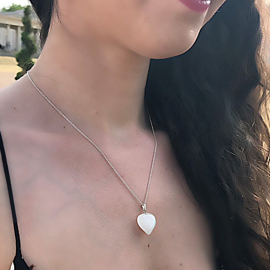 White Quartz Sterling Silver Necklace, Heart Pendant Necklace, Sterling Silver Necklace | by nlanlaVictory