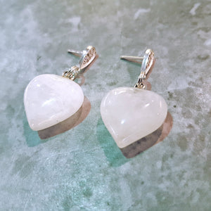 White Quartz Stud Earrings, Heart Sterling Silver Earrings, White Earrings, Gemstone Earrings | by nlanlaVictory