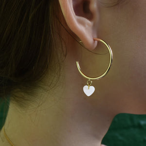 White heart shell pearl hoop earrings, minimalist earrings | by Ifemi Jewels