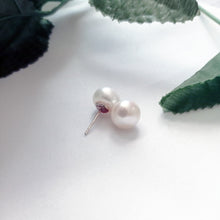 Load image into Gallery viewer, White Freshwater Pearl Stud Earrings on Sterling Silver or 9k Yellow Gold, Sterling silver earrings, Bridal jewelry | by nlanlaVictory
