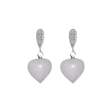 Load image into Gallery viewer, White Quartz Stud Earrings, Heart Sterling Silver Earrings, White Earrings, Gemstone Earrings | by nlanlaVictory
