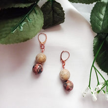 Load image into Gallery viewer, Picture Jasper and Leopard Skin Jasper Rose Gold Vermeil, 9k or 18k Rose Gold Earrings, Bloom Collection | by nlanlaVictory
