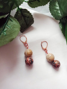 Picture Jasper and Leopard Skin Jasper Rose Gold Vermeil, 9k or 18k Rose Gold Earrings, Bloom Collection | by nlanlaVictory