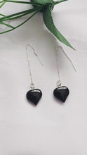 Load and play video in Gallery viewer, Onyx Heart Threader Earrings, Sterling Silver Earrings | by nlanlaVictory

