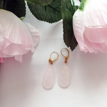 Load image into Gallery viewer, Rose Quartz and Yellow Gold Vermeil Earrings, Gemstone Earrings, Pink Gemstones, Feminine Jewelry,Bloom Collection | by nlanlaVictory
