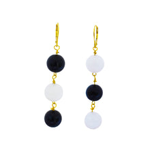 Load image into Gallery viewer, White Agate and Black Onyx Yellow Gold Vermeil, 9k or 18k Gold Earrings, Bold and Beautiful Statement Jewelry, Gold Vermeil Earrings, Bloom Collection | by nlanlaVictory
