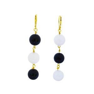 White Agate and Black Onyx Yellow Gold Vermeil, 9k or 18k Gold Earrings, Bold and Beautiful Statement Jewelry, Gold Vermeil Earrings, Bloom Collection | by nlanlaVictory