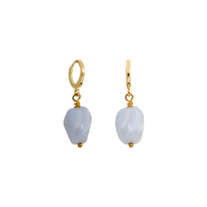 Blue Lace Agate Gemstone Huggie Earrings | by Ifemi Jewels
