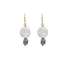 Load image into Gallery viewer, Coin freshwater pearl huggie earrings with purple pearls | by Ifemi Jewels
