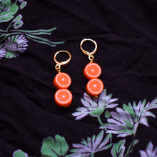 Load image into Gallery viewer, Orange fruit huggie drop earrings | by Ifemi Jewels
