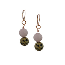 Load image into Gallery viewer, Dalmatian Jasper and Rose Quartz Rose Gold Vermeil, 9k or 18k Rose Gold Earrings, Bloom Collection | by nlanlaVictory
