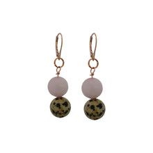 Load image into Gallery viewer, Dalmatian Jasper and Rose Quartz Rose Gold Vermeil, 9k or 18k Rose Gold Earrings, Bloom Collection | by nlanlaVictory
