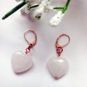 Rose Quartz Rose Gold Vermeil Earrings, Heart Gemstone Earrings, Bloom Collection | by nlanlaVictory