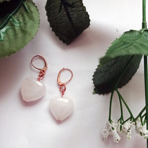 Rose Quartz Rose Gold Vermeil Earrings, Heart Gemstone Earrings, Bloom Collection | by nlanlaVictory