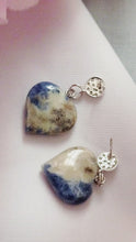 Load and play video in Gallery viewer, Sodalite Sterling Silver Earrings, Sodalite Stud Earrings, Blue Gemstone Heart Earrings | by nlanlaVictory
