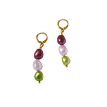Load image into Gallery viewer, Purple pink light green freshwater pearl huggie earrings | by Ifemi Jewels
