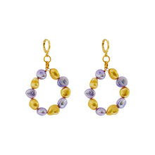 Load image into Gallery viewer, Gold and purple freshwater pearl hoop earrings | by Ifemi Jewels
