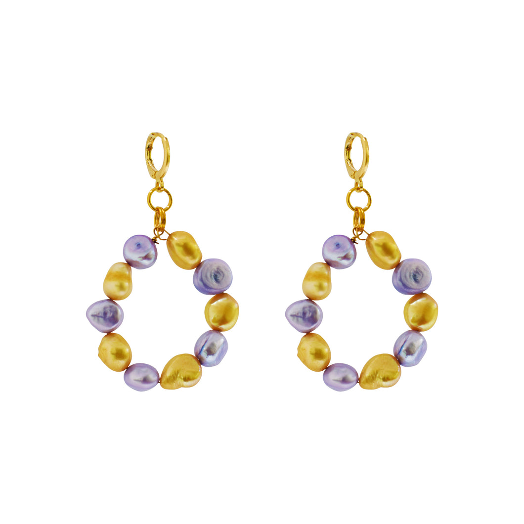 Gold and purple freshwater pearl hoop earrings | by Ifemi Jewels