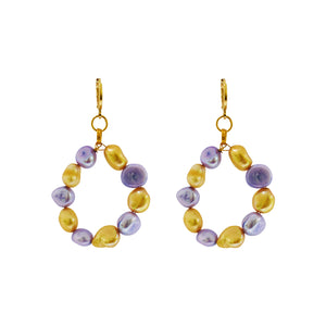 Gold and purple freshwater pearl hoop earrings | by Ifemi Jewels