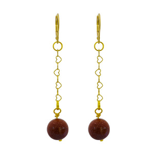 Brown Goldstone and Yellow Gold Vermeil Earrings, Heart Chain Earrings, Bloom Collection  | by nlanlaVictory