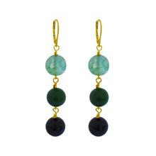 Load image into Gallery viewer, Green Quartz, Green Agate and Black Onyx Yellow Gold vermeil, 9k or 18k Gold Vermeil Earrings, Bloom Collection | by nlanlaVictory
