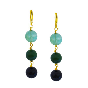 Green Quartz, Green Agate and Black Onyx Yellow Gold vermeil, 9k or 18k Gold Vermeil Earrings, Bloom Collection | by nlanlaVictory
