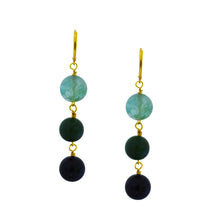 Load image into Gallery viewer, Green Quartz, Green Agate and Black Onyx Yellow Gold vermeil, 9k or 18k Gold Vermeil Earrings, Bloom Collection | by nlanlaVictory
