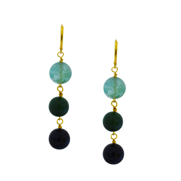 Green Quartz, Green Agate and Black Onyx Yellow Gold vermeil, 9k or 18k Gold Vermeil Earrings, Bloom Collection | by nlanlaVictory