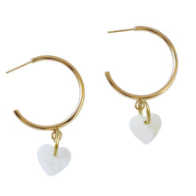 Load image into Gallery viewer, White heart shell pearl hoop earrings, minimalist earrings | by Ifemi Jewels
