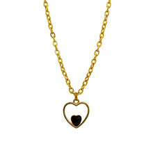 Load image into Gallery viewer, Black heart enamel pendant necklace on 18 inch gold plated chain | by Ifemi Jewels
