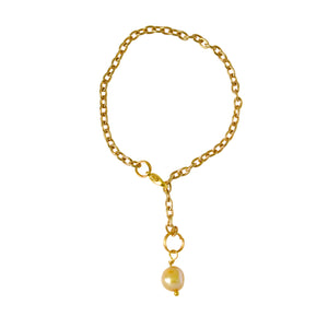 Gold freshwater pearl adjustable bracelet or anklet on gold plated chain | by Ifemi Jewels