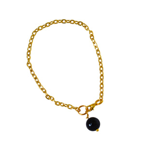 Black Onyx and pearl adjustable bracelet or anklet on gold plated chain | by Ifemi Jewels