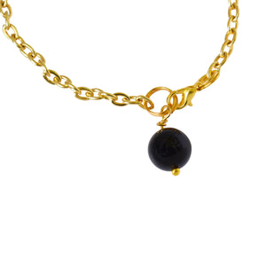 Black Onyx and pearl adjustable bracelet or anklet on gold plated chain | by Ifemi Jewels