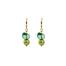 Load image into Gallery viewer, Green apples and green freshwater pearl earrings | by Ifemi Jewels
