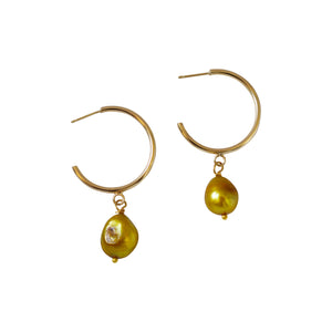 Gold freshwater pearl hoop earrings | by Ifemi Jewels