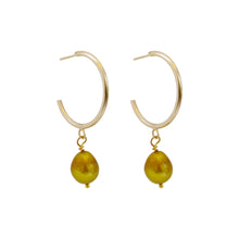 Load image into Gallery viewer, Gold freshwater pearl hoop earrings | by Ifemi Jewels
