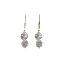 Load image into Gallery viewer, Silver double pearl hoop freshwater pearl earrings | by Ifemi Jewels
