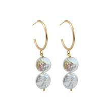Load image into Gallery viewer, Silver double pearl hoop freshwater pearl earrings | by Ifemi Jewels
