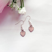 Load image into Gallery viewer, Candy Striped Hearts Earrings, Playing Cards inspired Queen of Hearts | by lovedbynlanla

