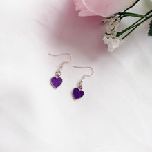 Load image into Gallery viewer, Purple Wisdom Hearts Earrings, Playing Cards inspired Queen of Hearts | by lovedbynlanla
