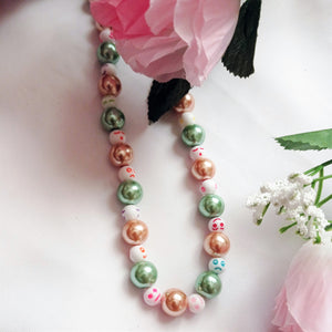 Green Bronze Happy Face emotions Necklace, Beaded Necklace, Faux Pearl necklace | by lovedbynlanla