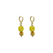 Load image into Gallery viewer, Gold freshwater pearl with lemon huggie earrings| by Ifemi Jewels
