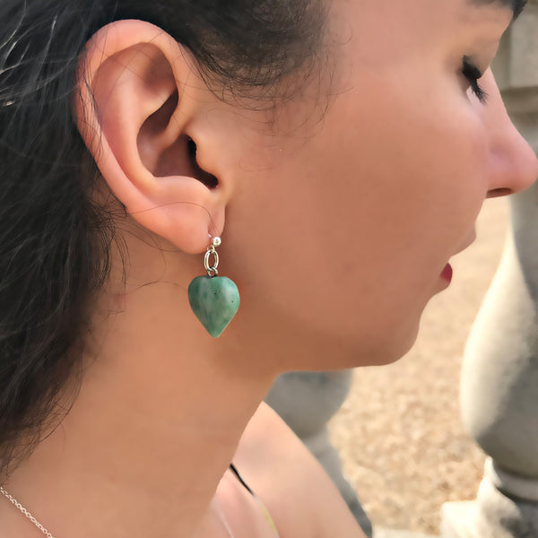 Chrysoprase Jade Stud Earrings, Chrysoprase Earrings, Jade Earrings, Heart Stud Earrings | by nlanlaVictory