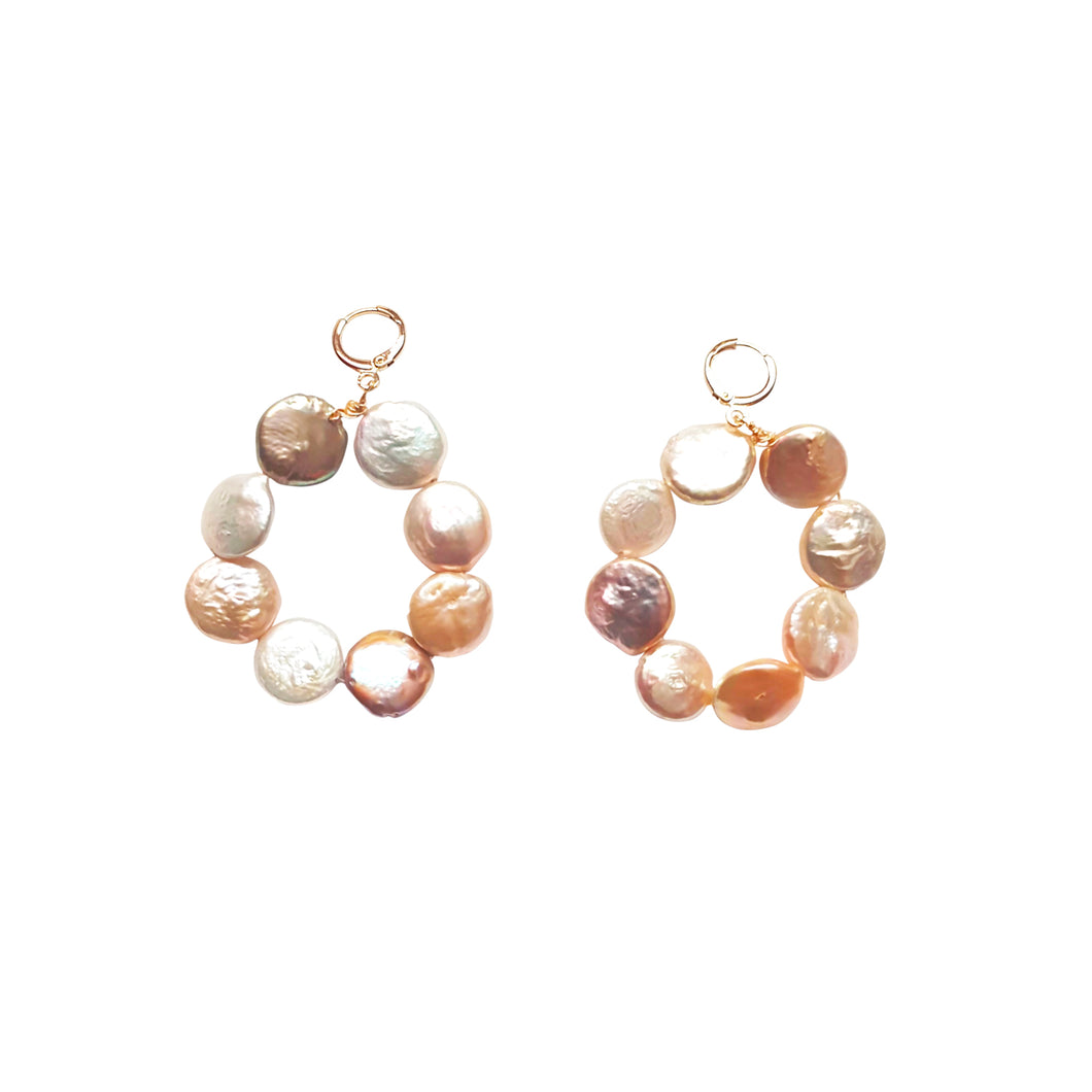 Pastel Pink freshwater pearl hoop earrings | by Ifemi Jewels