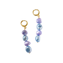 Load image into Gallery viewer, Blue lilac purple freshwater pearl huggie earrings | by Ifemi Jewels
