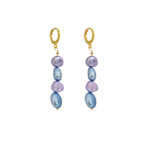 Blue lilac purple freshwater pearl huggie earrings | by Ifemi Jewels
